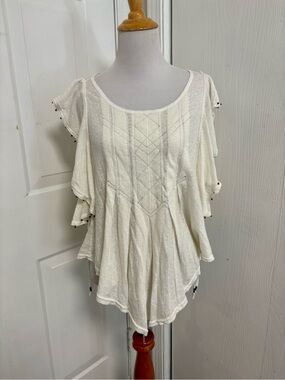 Free People Beaded Cold Shoulder Flutter Sleeve Boho Top